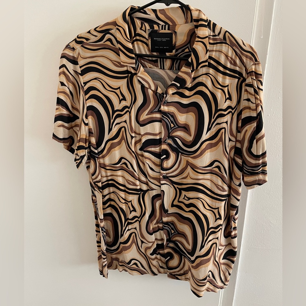 Mens Dennis and flower retro woven button up